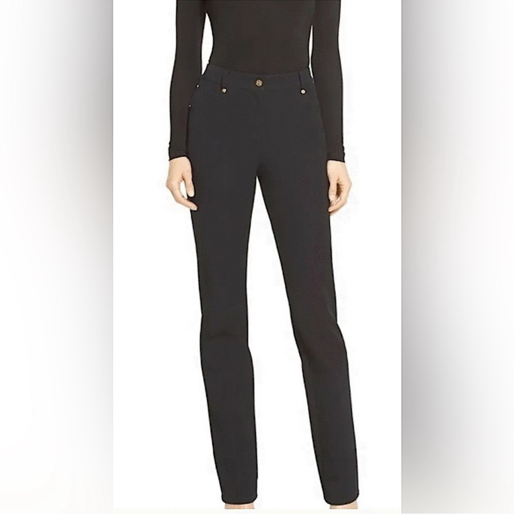 St. John Sport Straight‎ Leg Velvet Pants Beaded Details Black 4